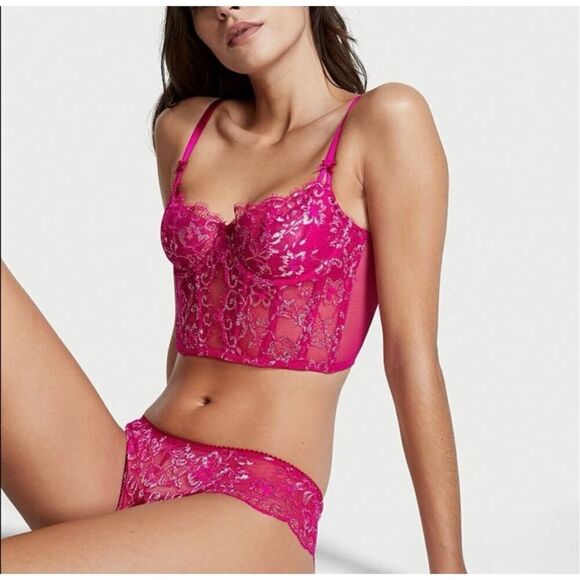 Victoria’s Secret Wicked Shimmer Lace Pink Corset Top - Picture 2 of 5
